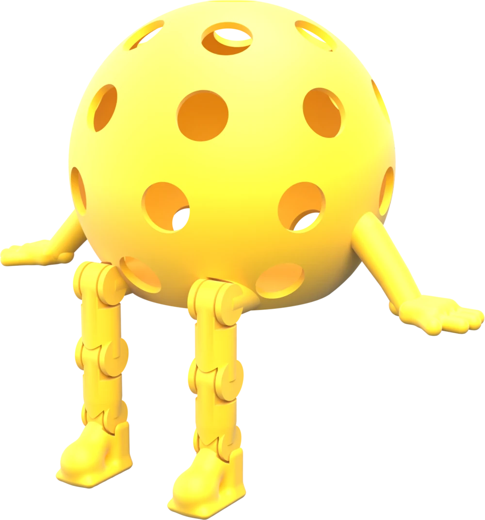 Pickleball Buddy in Yellow — round jointed character standing with his arms out